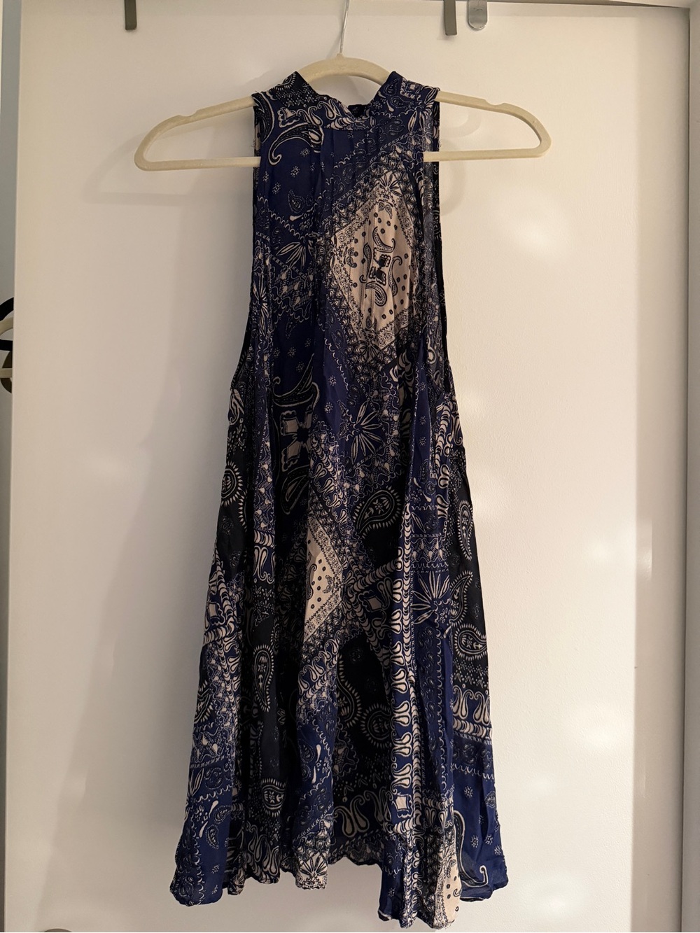 Free People Navy & Cream Paisley Halter Mini Dress